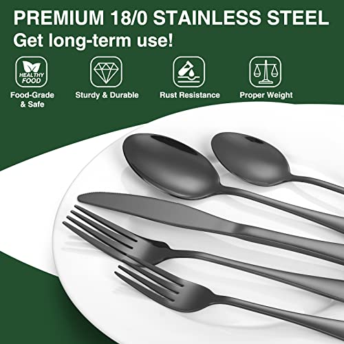 AIVIKI 60-Piece Black Silverware Set with Organizer, AIVIKI Stainless Steel Flatware for 12, Cutlery Utensil Set for Home Restaurant, Tableware Includes Knife Fork Spoon Set, Mirror Polished - Image 3