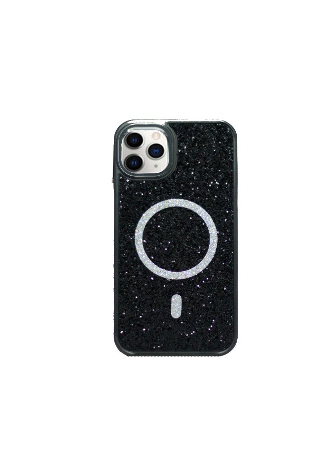 Compatible with Luxury Magnetic Glitter Shockproof Case for iPhone 13 Pro Max | Elegant Crystal Design | Slim Fit | Scratch-Resistant Cover - Black