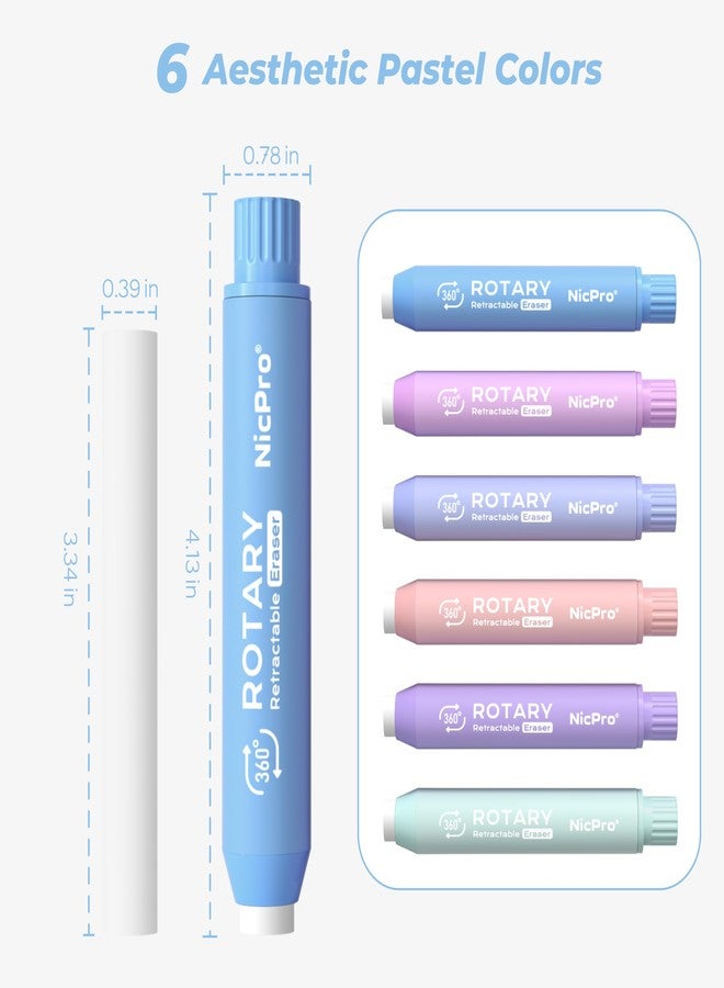 Nicpro 6 Pack Rotary Retractable Erasers, Soft TPE Rubber Twist Large Pencil Erasers in Cute Macaron Colors, Clean-Erasing Eraser for Kids & Students, School Office Supplies Stationary Set - Image 5