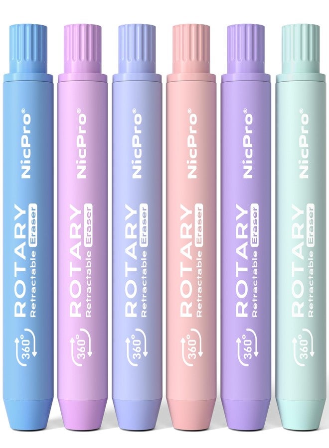 Nicpro 6 Pack Rotary Retractable Erasers, Soft TPE Rubber Twist Large Pencil Erasers in Cute Macaron Colors, Clean-Erasing Eraser for Kids & Students, School Office Supplies Stationary Set - Image 1
