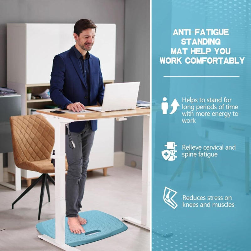 ergohead 3/4 inch Thick Office Standing Desk Mat, Portable Cushioned Standing Pad with Massage Points, Anti Fatigue Kitchen Floor Mat with Handle, Multi-Purpose Floor Comfort Mat (Teal, 17" x 22") - Image 2