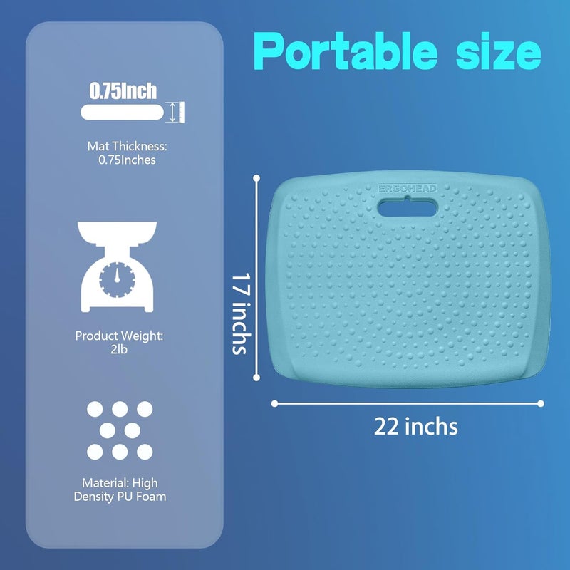 ergohead 3/4 inch Thick Office Standing Desk Mat, Portable Cushioned Standing Pad with Massage Points, Anti Fatigue Kitchen Floor Mat with Handle, Multi-Purpose Floor Comfort Mat (Teal, 17" x 22") - Image 4