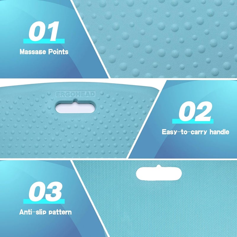 ergohead 3/4 inch Thick Office Standing Desk Mat, Portable Cushioned Standing Pad with Massage Points, Anti Fatigue Kitchen Floor Mat with Handle, Multi-Purpose Floor Comfort Mat (Teal, 17" x 22") - Image 3