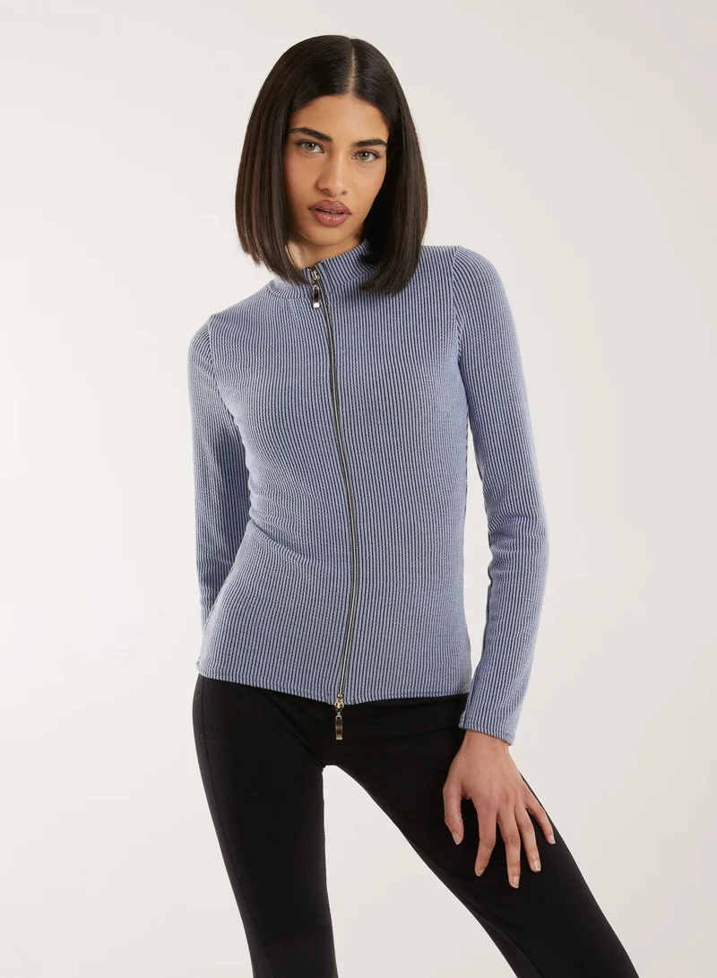 Pink Vanilla Two Tone Rib Double Zip Top