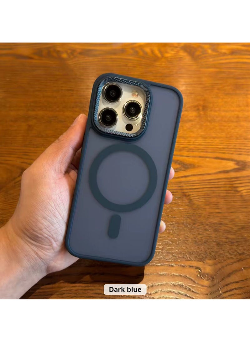 جراب مغناطيسي لهاتف iPhone 16 Plus [مقاوم للصدمات ونحيف]، غطاء خلفي صلب شفاف مع حماية فائقة |أزرق داكن