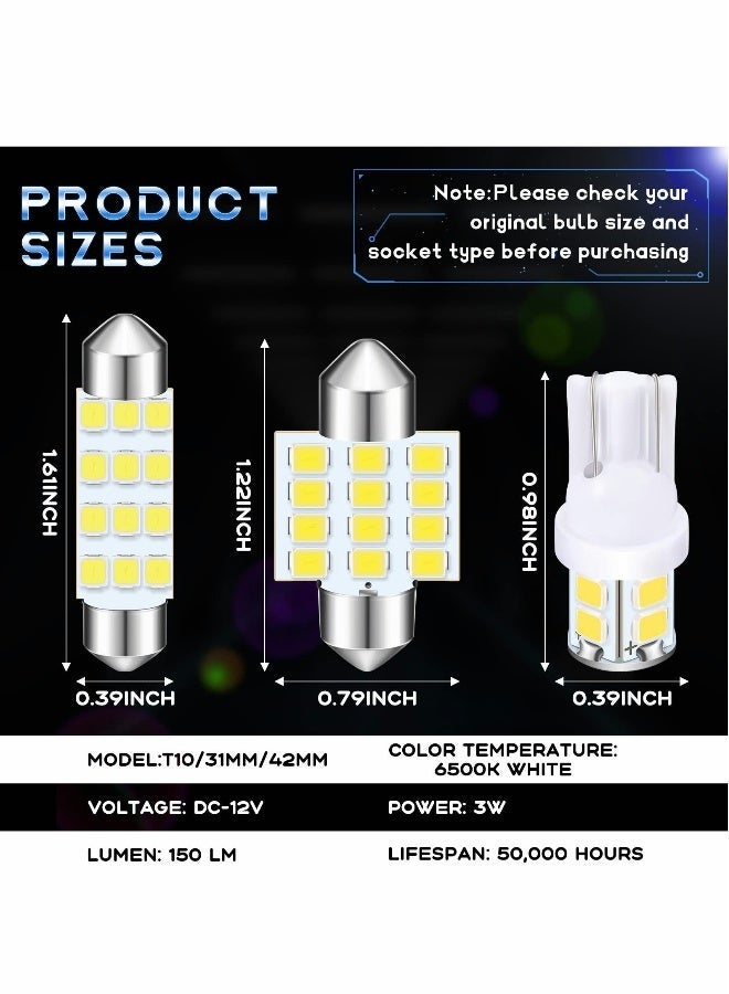 MUNTAQI 24 Pieces Dome Light Bulbs LED Car Bulb Kit Set T10 31 mm 42 mm LED Festoon Bulbs Interior LED Interior Replacement Bulbs for Car Map Door Courtesy(White) - Image 4