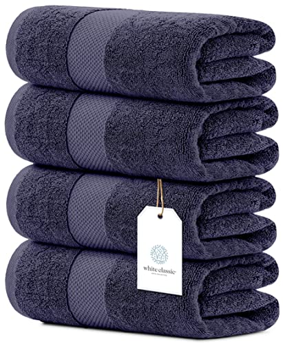 White Classic Luxury Bath Towels Set of 4 Large - 700 GSM Cotton Ultra Soft Bath Towels 27x54 | Highly Absorbent and Quick Dry | Hotel Towels for Bathroom Luxury, Plush Shower Towels, Navy - Image 1