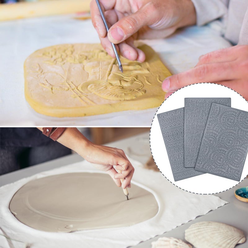DoubleFill 12 Pcs Polymer Clay Texture Sheets Mat Works with Polymer Clay Cutter Embossin Roller DIY Tools for Pottery Earrings Jewelry Making DIY Craft Supply - Image 5
