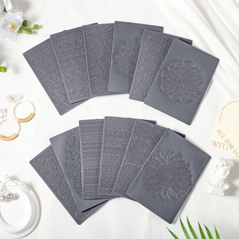 DoubleFill 12 Pcs Polymer Clay Texture Sheets Mat Works with Polymer Clay Cutter Embossin Roller DIY Tools for Pottery Earrings Jewelry Making DIY Craft Supply - Image 3
