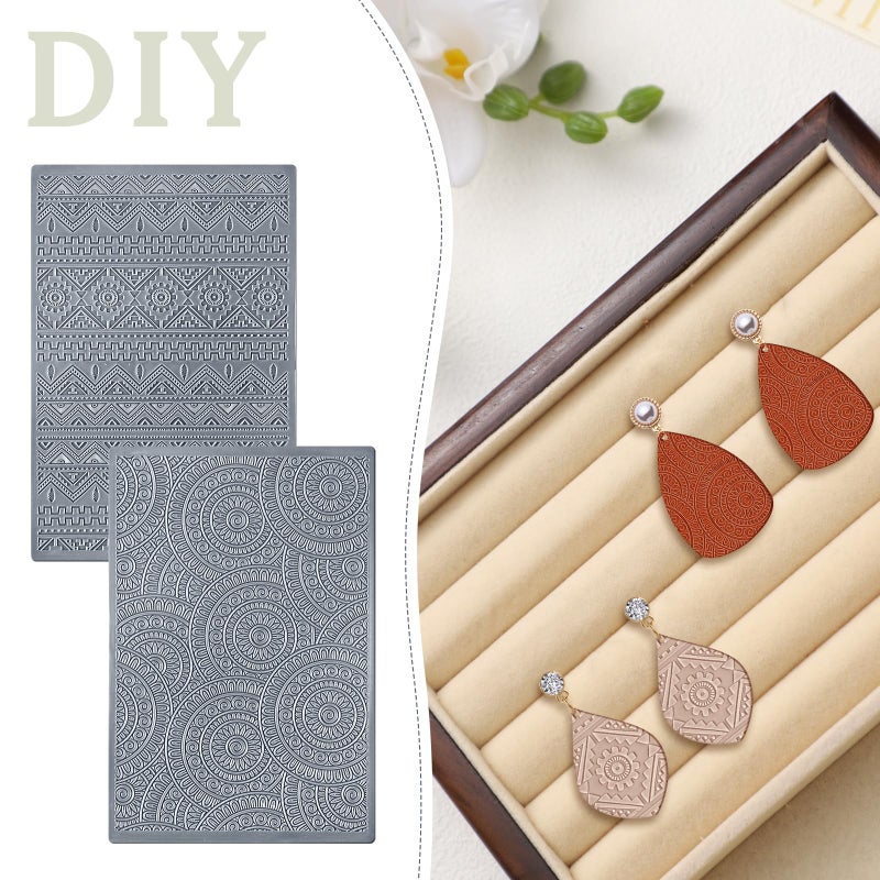 DoubleFill 12 Pcs Polymer Clay Texture Sheets Mat Works with Polymer Clay Cutter Embossin Roller DIY Tools for Pottery Earrings Jewelry Making DIY Craft Supply - Image 4