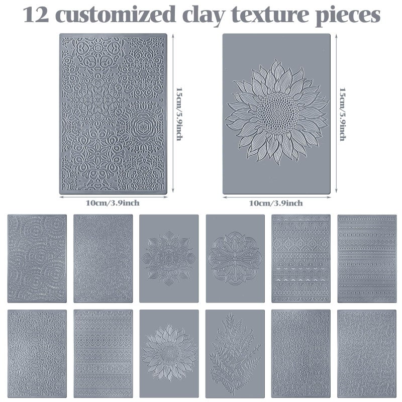 DoubleFill 12 Pcs Polymer Clay Texture Sheets Mat Works with Polymer Clay Cutter Embossin Roller DIY Tools for Pottery Earrings Jewelry Making DIY Craft Supply - Image 2