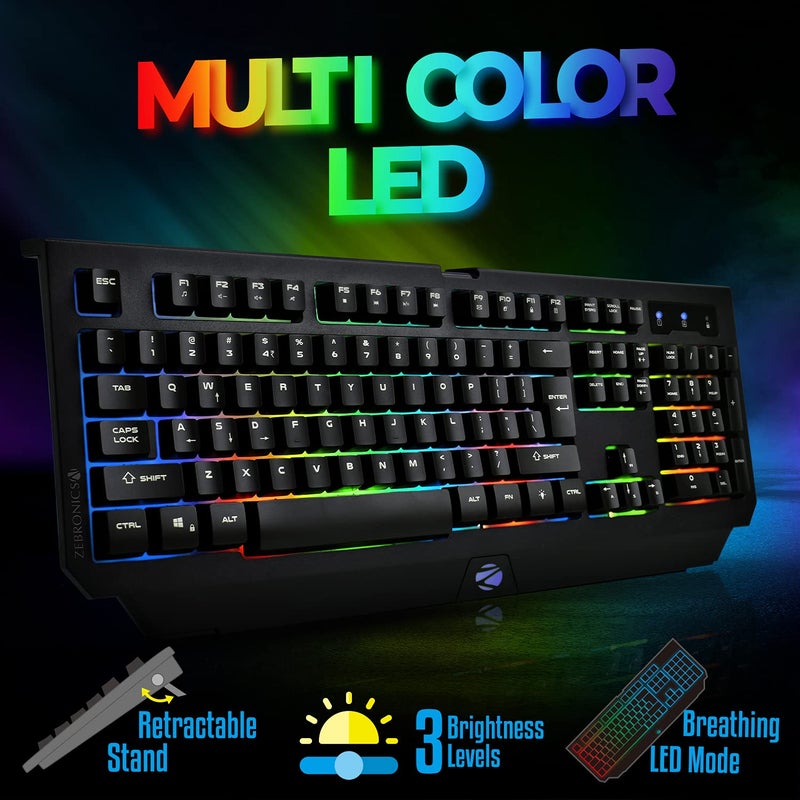 ZEBRONICS لوحة مفاتيح الألعاب زيب-ترانسفورمر K2، 104 مفاتيح، مفاتيح ليزر LED متعددة الألوان (موصل USB مطلي بالذهب، كابل مضفر) - Image 4