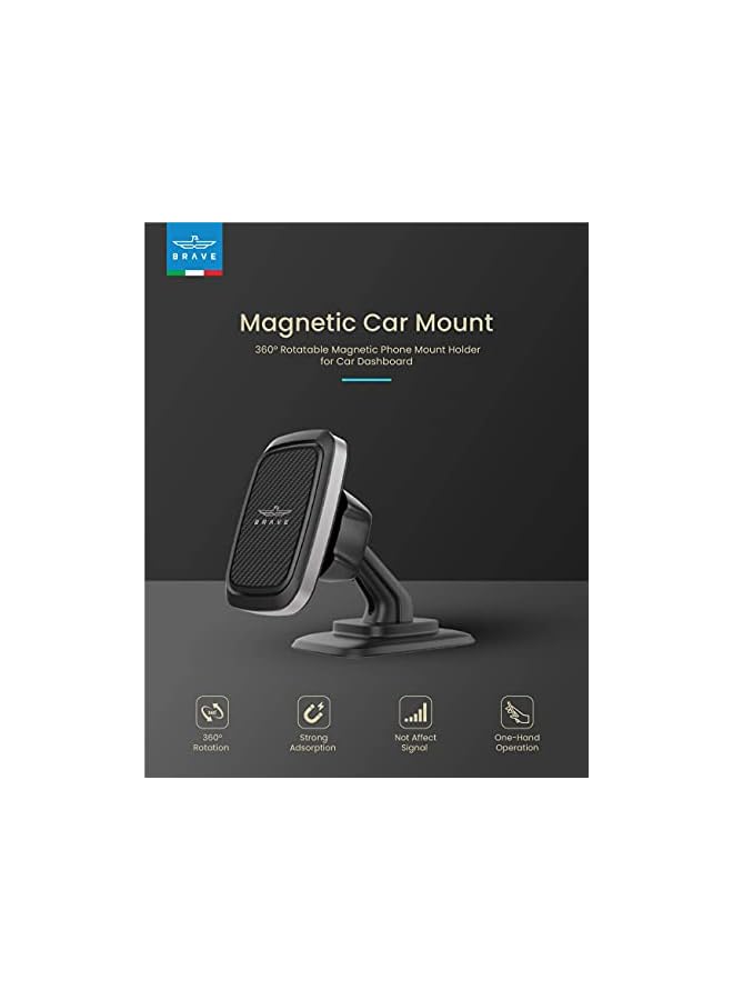 Brave Universal Magnetic Car Dashboard Mount Cell Phone Holder 360° Rotation Ultra Strong Neodymium Magnets With Strong Adhesive Compatible for all Smartphones (Grey) - Image 2