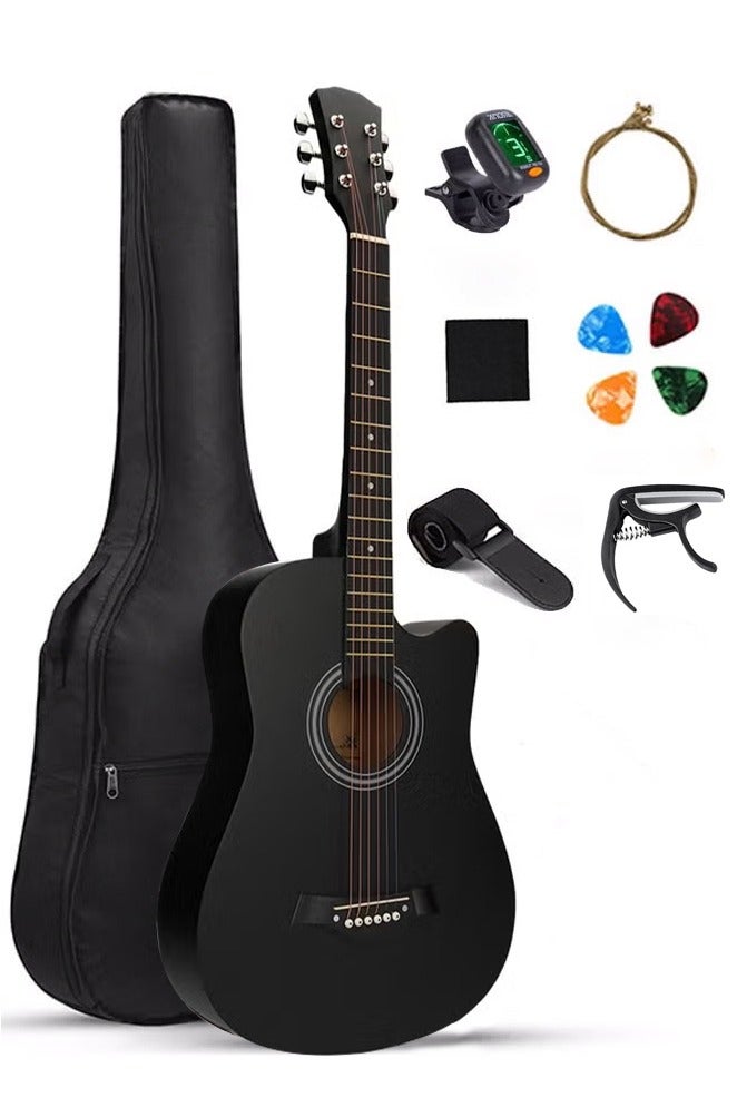 فلاي هسو مجموعة جيتار مقاس 38 بوصة مع ملحقات للأطفال والكبار مع حقيبة جيتار وموالف وأوتار نحاسية وخيوط كابو وقطعة قماش للتنظيف كهدية - Image 1