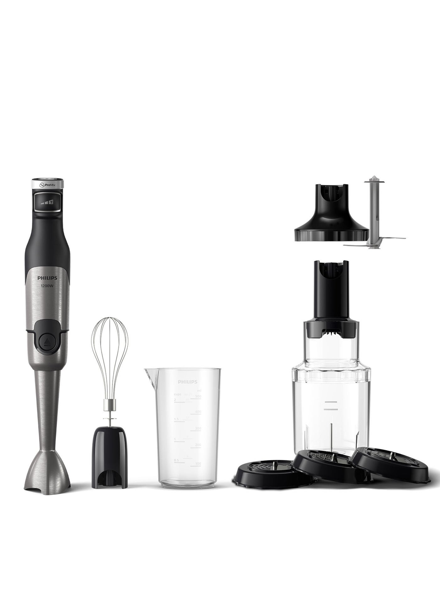 5000 series Immersion Hand Blender,1200W motor,Spiralizer attachment,XL Chopper attachment, Whisk attachment, LED Speed Indicator, Anti-Splash Blade Guard - Black - HR2684/00