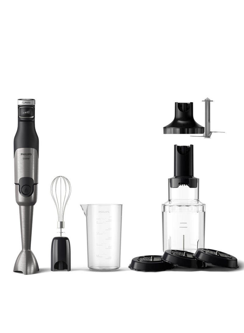 Philips 5000 series Immersion Hand Blender,1200W motor,Spiralizer attachment,XL Chopper attachment, Whisk attachment, LED Speed Indicator, Anti-Splash Blade Guard - Black - HR2684/00 - Image 1