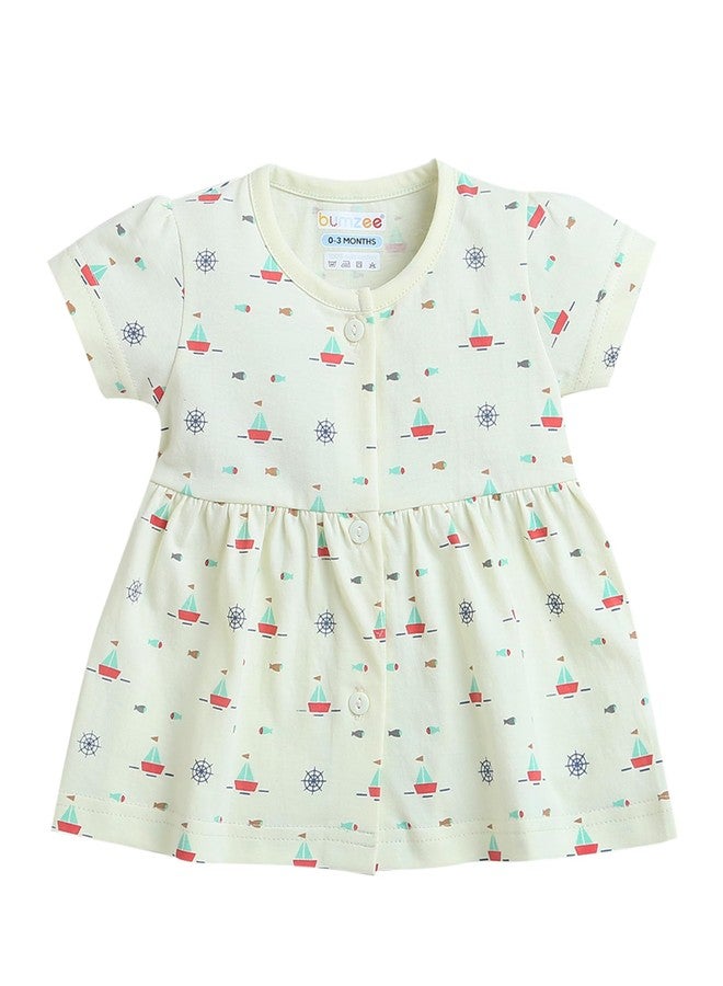 BUMZEE Lemon Girls Half Sleeves Cotton Frock Age - 0-3 Months (Peb9104B-lmn) - Image 1