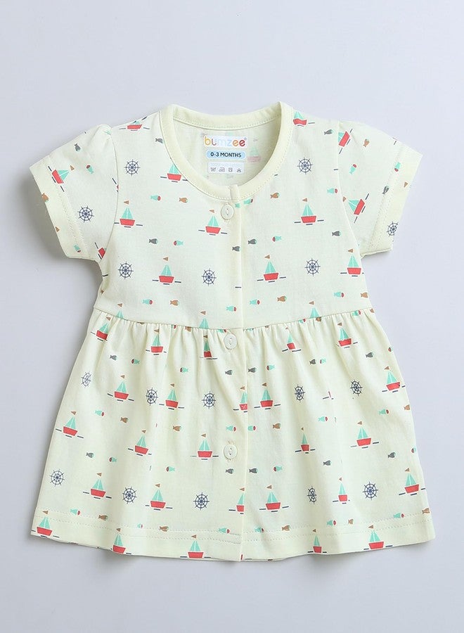 BUMZEE Lemon Girls Half Sleeves Cotton Frock Age - 0-3 Months (Peb9104B-lmn) - Image 4