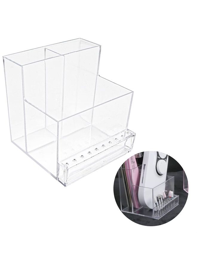 FERCAISH Acrylic Nail Tool Storage Rack, Nail Drill Grinding Bit Holder Box Stand Displayer for Nail Drill Manicure Tools(Clear) - Image 1