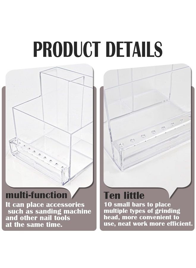 FERCAISH Acrylic Nail Tool Storage Rack, Nail Drill Grinding Bit Holder Box Stand Displayer for Nail Drill Manicure Tools(Clear) - Image 3