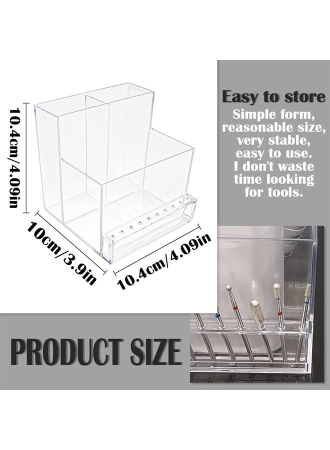 FERCAISH Acrylic Nail Tool Storage Rack, Nail Drill Grinding Bit Holder Box Stand Displayer for Nail Drill Manicure Tools(Clear) - Image 2