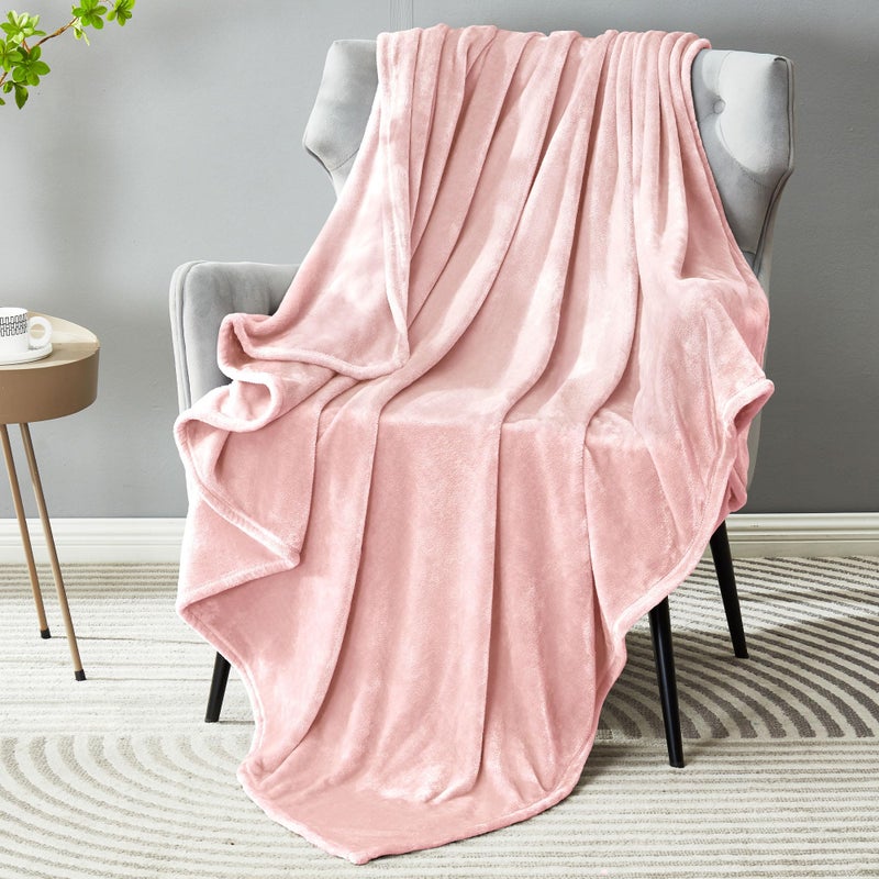 DREAMNINE Soft Plush Fuzzy Fleece Throw Blanket for Couch Sofa Chair 50 x 60 Decorative Solid Lightweight Fluffy Velvet Blankets for Women Girl Cozy Accent Shaggy Flannel Blanket for Bedroom Pink
