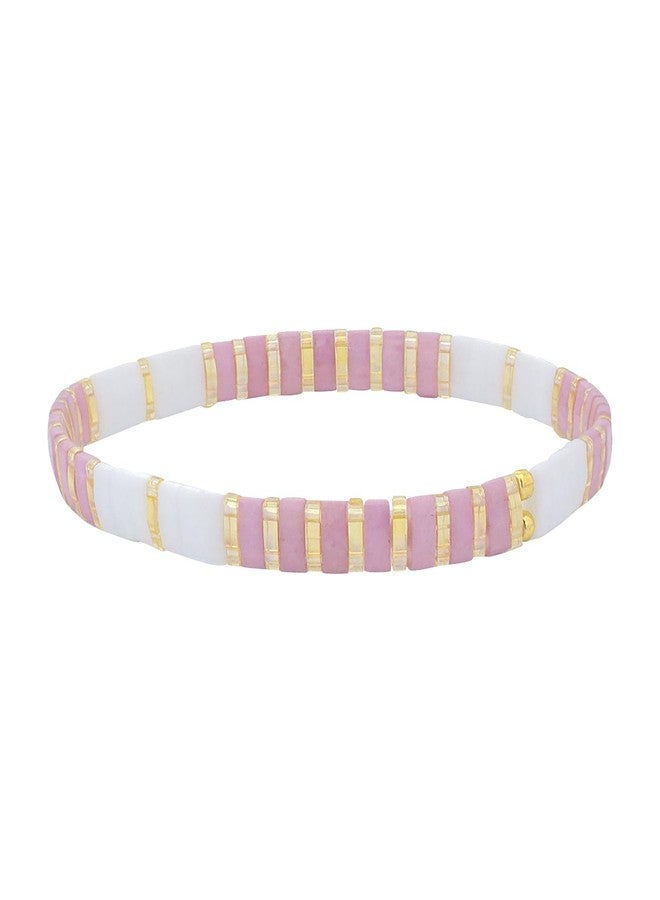 KELITCH Tila Flat Beaded Stretch Bracelets for Women Boho Style Square Beaded Beads Stack Bracelet Beach Jewelry - Pink 22E - Image 1