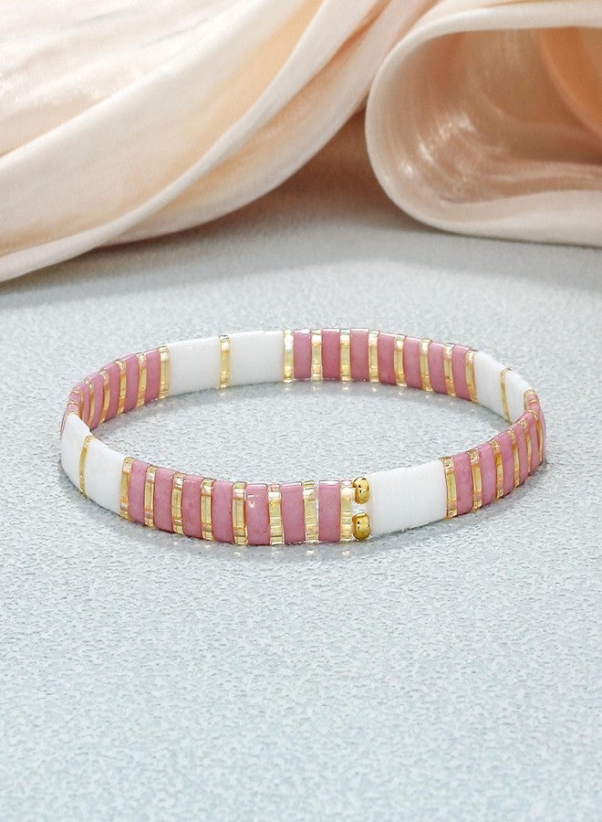KELITCH Tila Flat Beaded Stretch Bracelets for Women Boho Style Square Beaded Beads Stack Bracelet Beach Jewelry - Pink 22E - Image 2