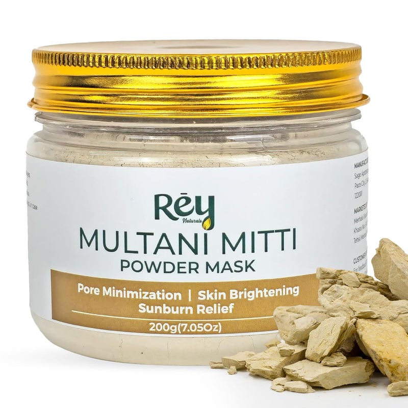Rey Naturals Rey Naturals Multani Mitti For Face 200gm Multani Mitti Powder For Face Hair Multani Mitti Face Mask For Pore Minimization Detan Pack For Tan Removal Face pack for Women Men - Image 1