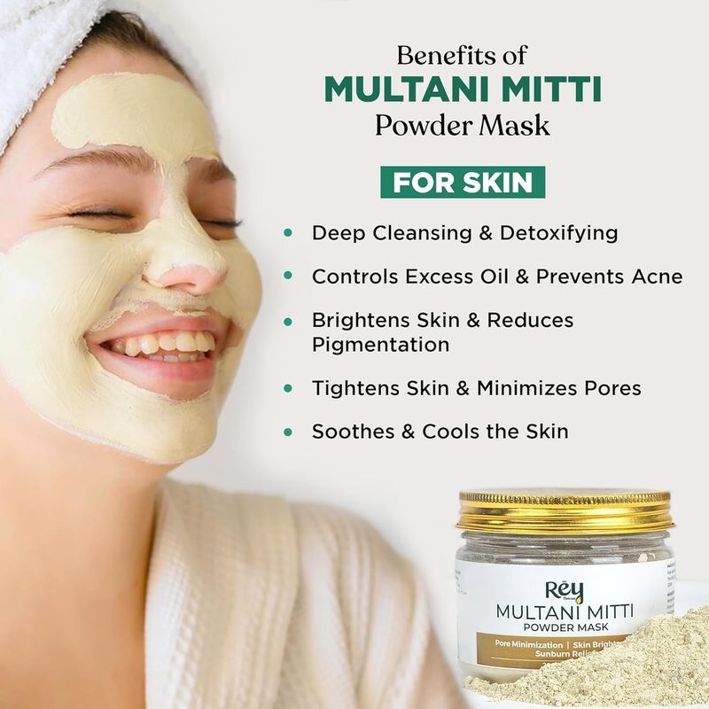 Rey Naturals Rey Naturals Multani Mitti For Face 200gm Multani Mitti Powder For Face Hair Multani Mitti Face Mask For Pore Minimization Detan Pack For Tan Removal Face pack for Women Men - Image 3