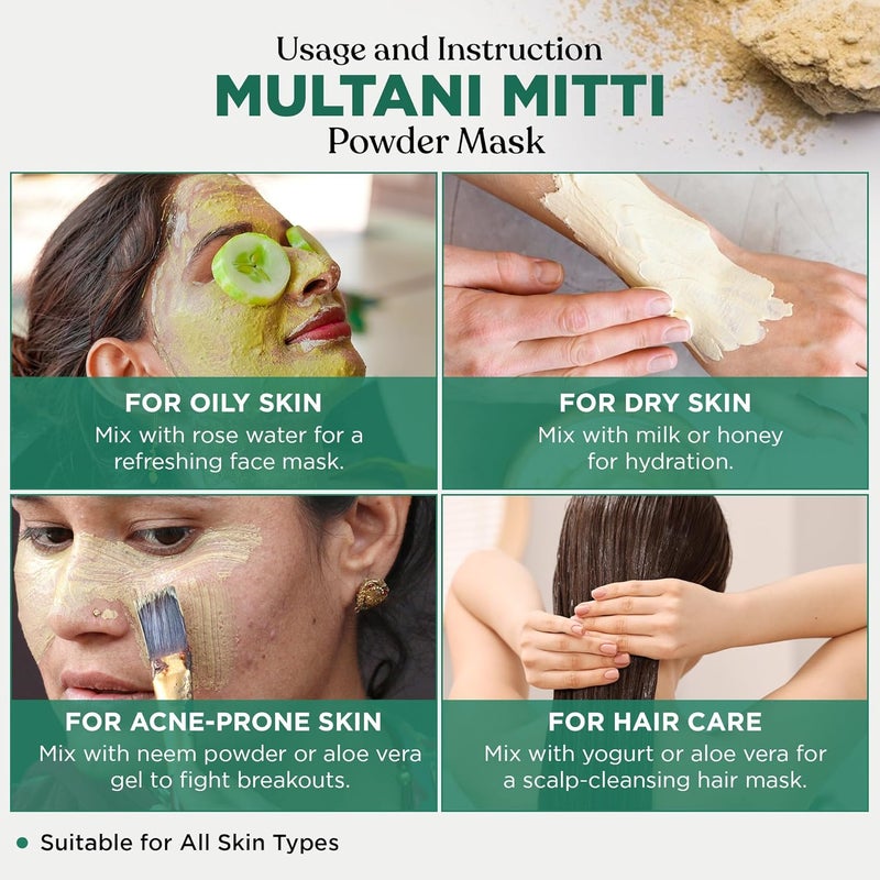 Rey Naturals Rey Naturals Multani Mitti For Face 200gm Multani Mitti Powder For Face Hair Multani Mitti Face Mask For Pore Minimization Detan Pack For Tan Removal Face pack for Women Men - Image 5