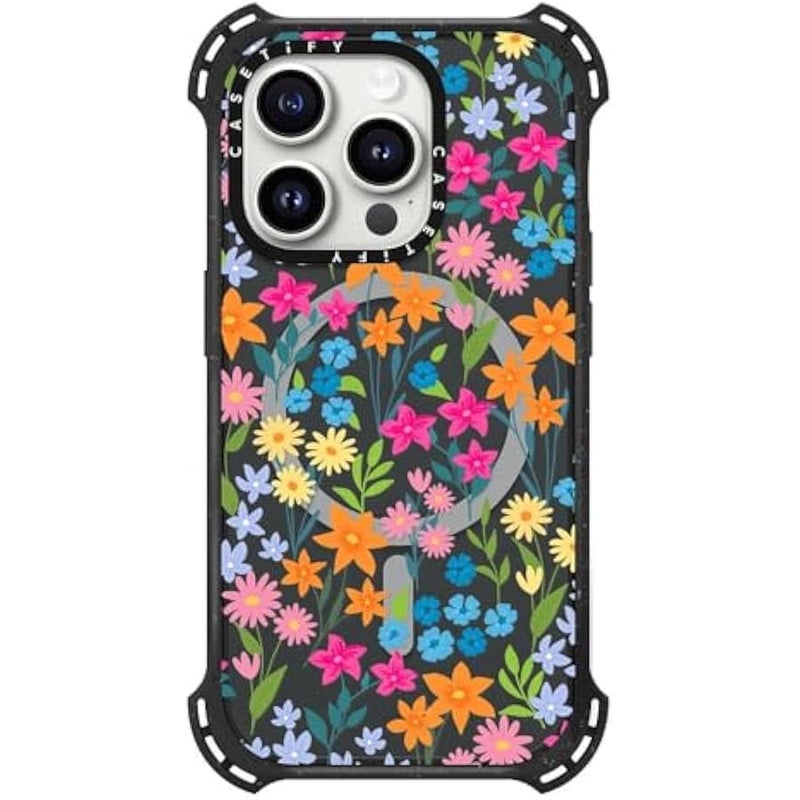 Casetify Bounce Case for iPhone 15 Pro 【6X Military Grade Drop Tested / 21.3ft Drop Protection/Compatible with Magsafe】 - Bright Spring Flowers - Daisy Floral Pattern - Triple Black - Image 3