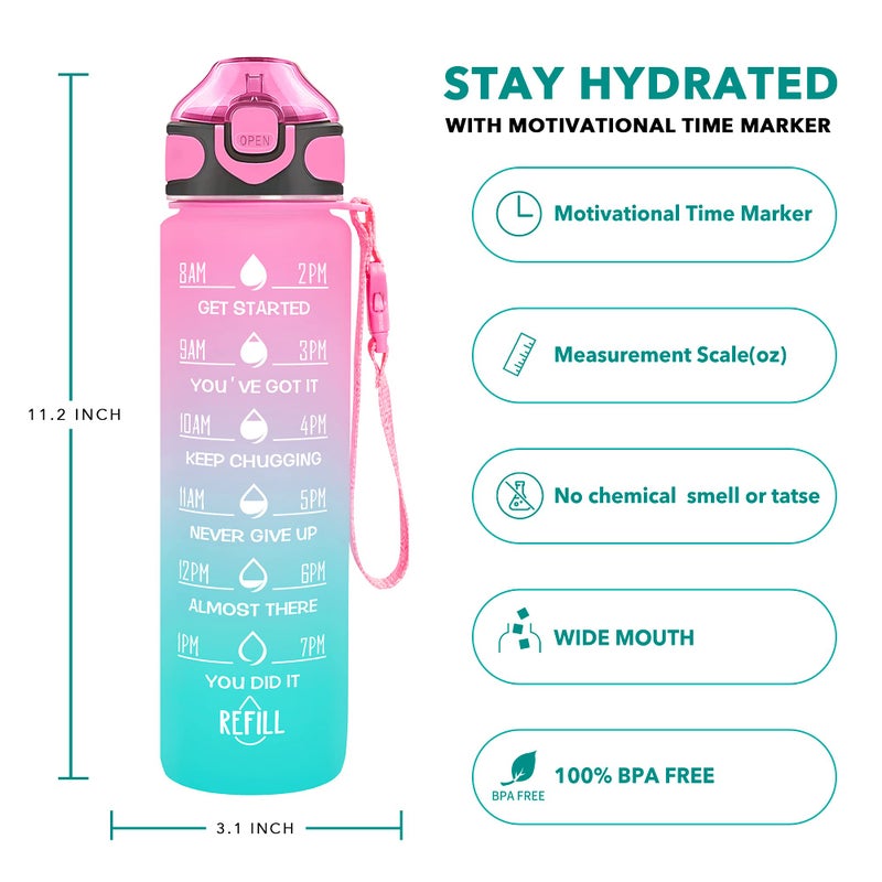 Enerbone 32 oz Drinking Water Bottle with Times to Drink and Straw, Motivational with Carrying Strap, Leakproof BPA & Toxic Free, Ensure You Drink Enough Water for Fitness Gym Outdoor - Image 2