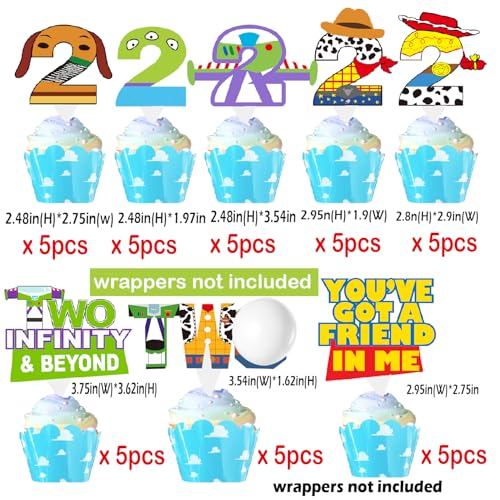 BIGKEOKI Cartoon Story 2nd Birthday Decorations 40ps Blue Sky and White Cloud Cow Birthday Cupcake Toppers for Boys Girls 2nd Bday Cartoon Story Party Supples Decor (2nd birthday) - Image 2