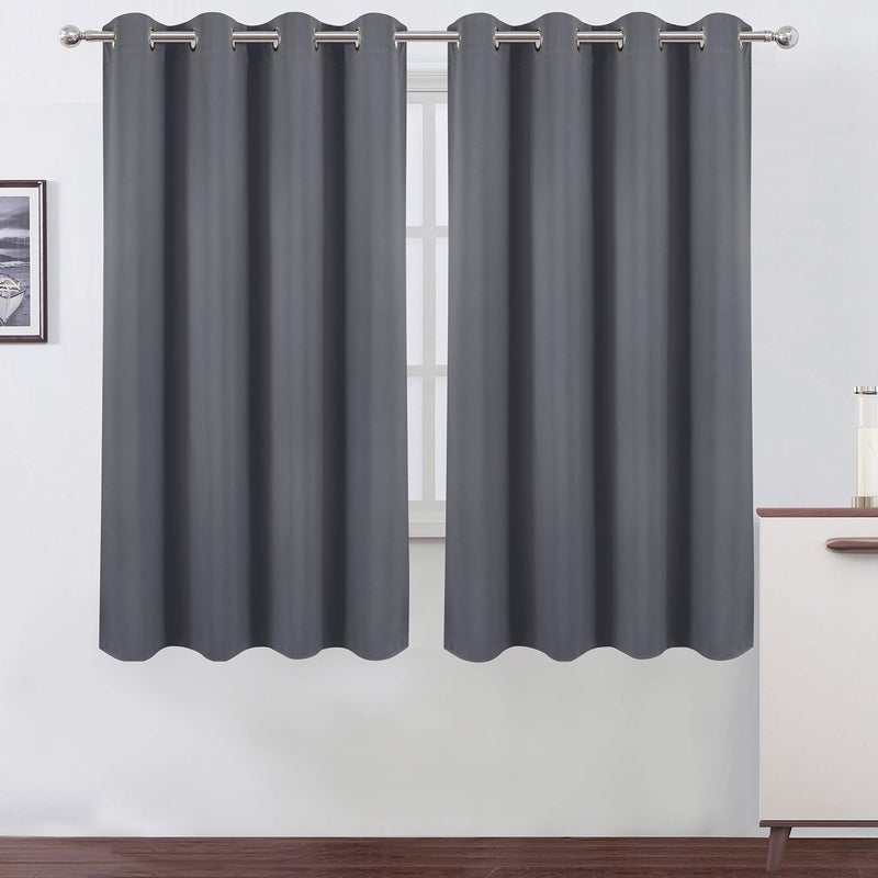 LEMOMO Grey Blackout Curtains 52 x 63 Inch/Gray Curtains Set of 2 Panels/Room Darkening Curtains for Bedroom Thermal Insulated Drape - Image 1