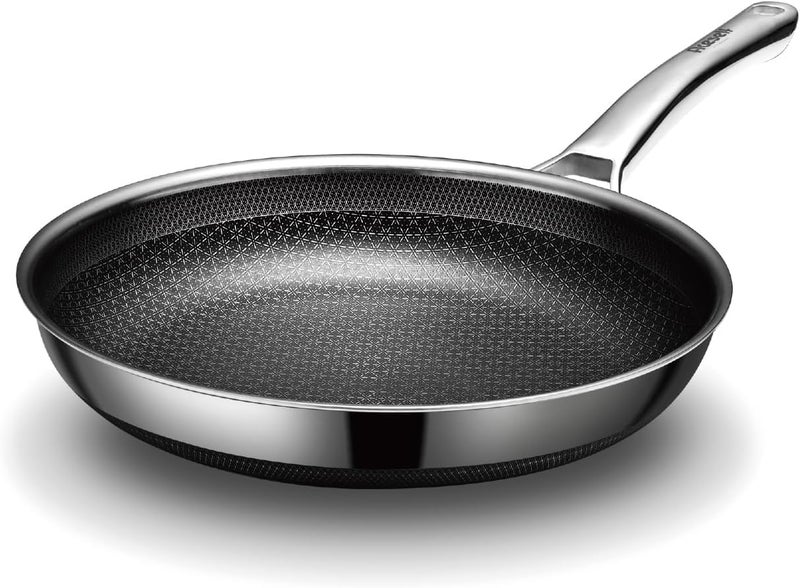 Drumil Stainless Steel Honeycomb Frying Pan Non-Stick Pan with Stainless Steel Handle Stay Cool | Best for Making Fried Rice,Noodles,Meat. - Image 1