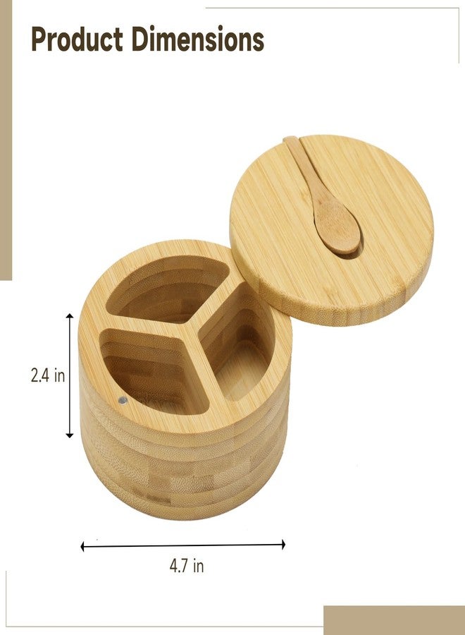 NIMBLOOM 3 Compartment Wood Spice Jar, Salt and Pepper Holder with Rotating Lid & Spoon, Dustproof Condiment Container for Kitchen Countertop, Versatile Spice Cellar for Home Cooking, Picnic, BBQ, Restaurant - Image 5