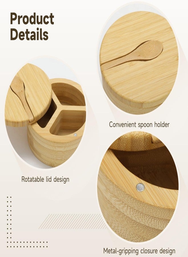 NIMBLOOM 3 Compartment Wood Spice Jar, Salt and Pepper Holder with Rotating Lid & Spoon, Dustproof Condiment Container for Kitchen Countertop, Versatile Spice Cellar for Home Cooking, Picnic, BBQ, Restaurant - Image 4