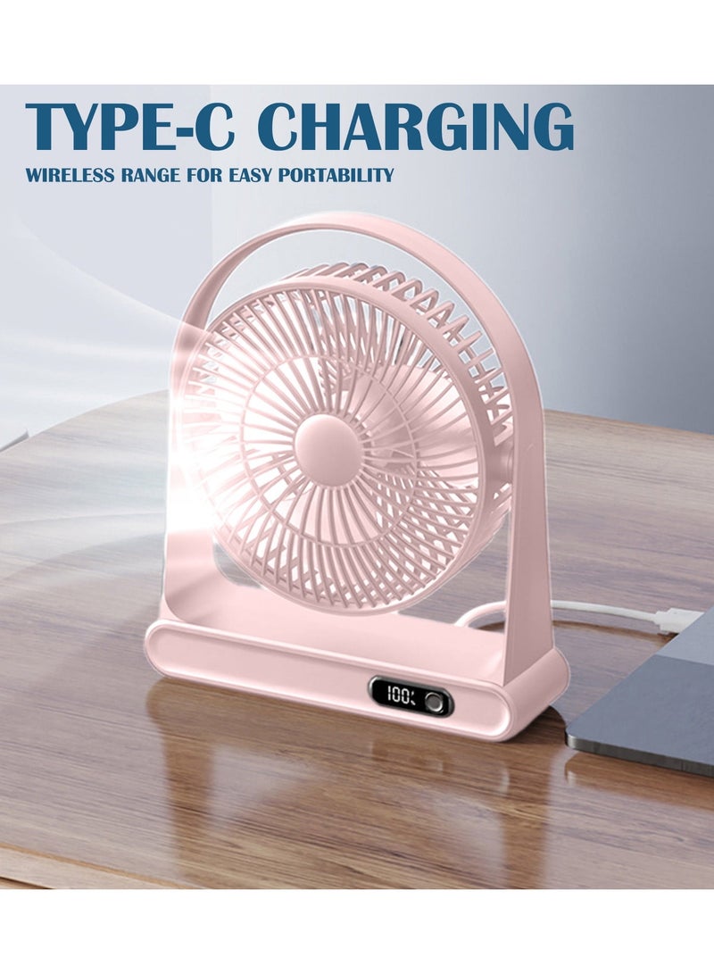 On Mart Small Fan Desktop Fan with Strong Airflow Quiet Operation Adjustable Head 360°Rotatable USB Smart Mini Fan Portable Charging Electric Fan for Home Bedroom Office Outdoor Table Pink - Image 3