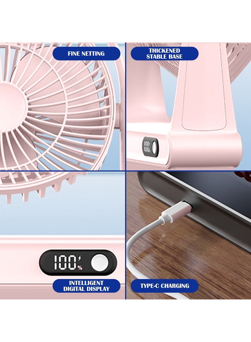 On Mart Small Fan Desktop Fan with Strong Airflow Quiet Operation Adjustable Head 360°Rotatable USB Smart Mini Fan Portable Charging Electric Fan for Home Bedroom Office Outdoor Table Pink - Image 4