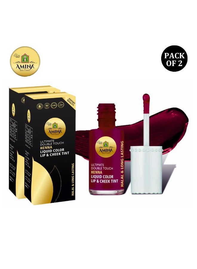 Amina Ultimate Double Touch First Ever Henna / Mehendi Base Liquid Lip & Cheek Long Lasting Tint Maroon (Pack Of 2) - Image 1