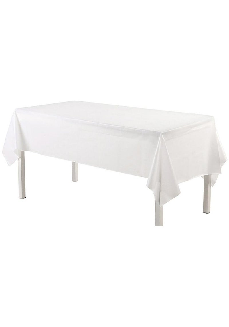 Disposable Table Cloth , 137 x 274cm Table Cloths for Parties, Decorative Tablecloths for Rectangle Tables, White Plastic Table Cover, Leakproof and Sturdy - Image 1