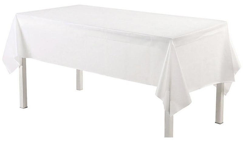 Disposable Table Cloth , 137 x 274cm Table Cloths for Parties, Decorative Tablecloths for Rectangle Tables, White Plastic Table Cover, Leakproof and Sturdy - Image 1