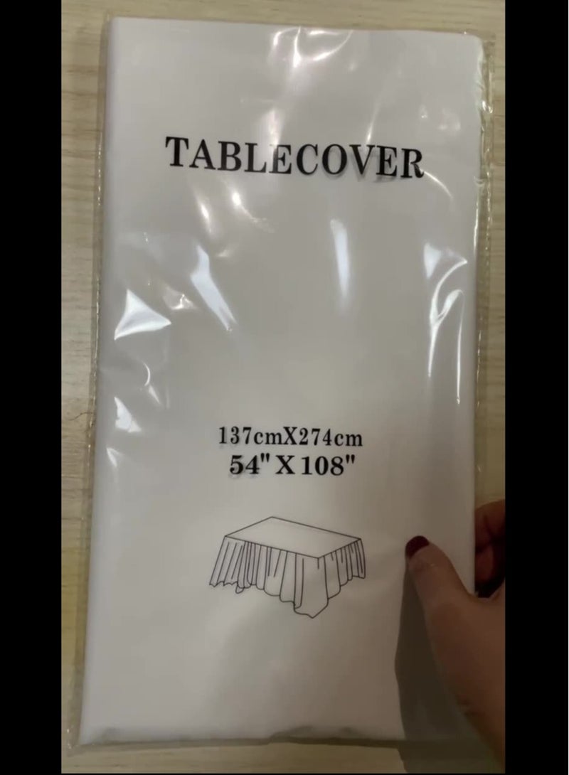 Disposable Table Cloth , 137 x 274cm Table Cloths for Parties, Decorative Tablecloths for Rectangle Tables, White Plastic Table Cover, Leakproof and Sturdy  - Image 5