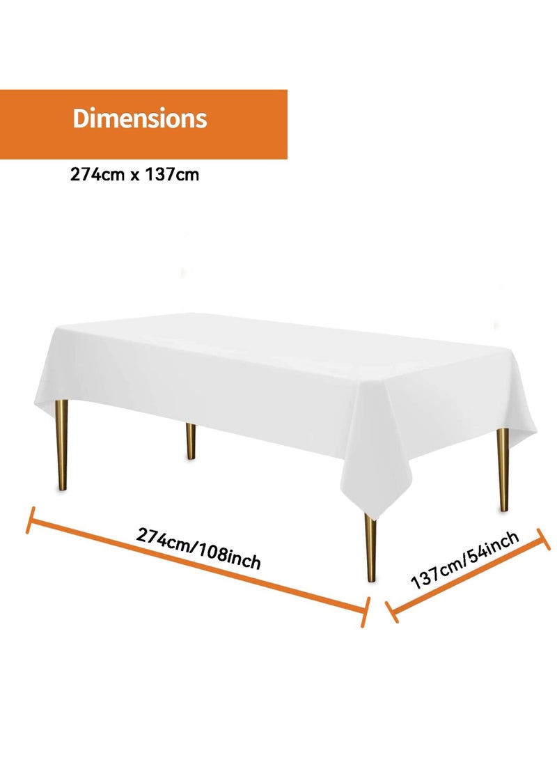 Disposable Table Cloth , 137 x 274cm Table Cloths for Parties, Decorative Tablecloths for Rectangle Tables, White Plastic Table Cover, Leakproof and Sturdy  - Image 2