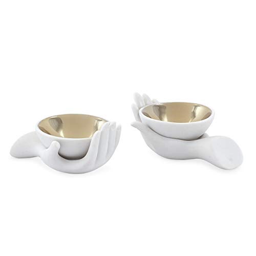 Jonathan Adler Eve Salt & Pepper Cellars, white & gold, "3.5"" w, 2.5"" d, 2.75"" h" - Image 1