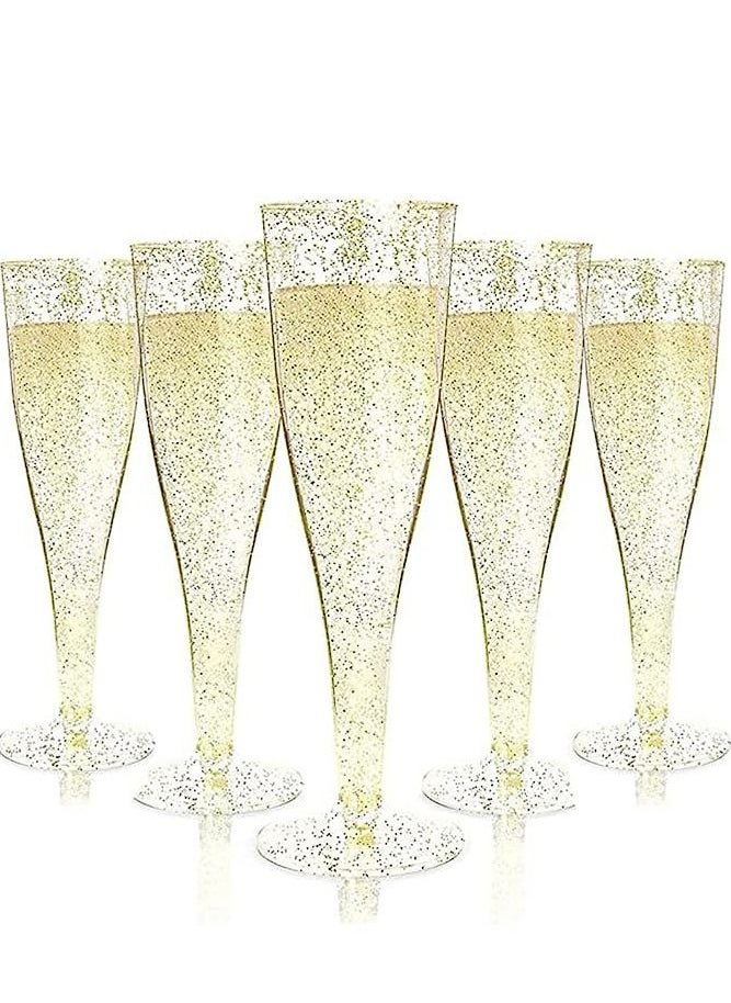 AMERTEER - 30-Piece Glittering Gold Disposable Flutes - Elegant Plastic Glasses for Parties, Weddings and Showers - Image 1