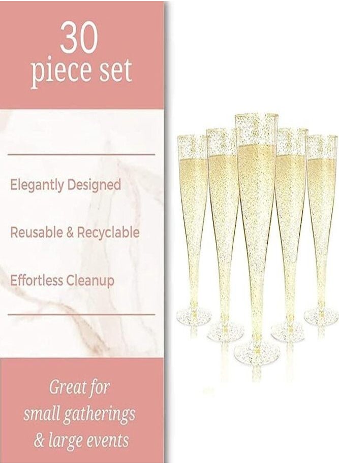 AMERTEER - 30-Piece Glittering Gold Disposable Flutes - Elegant Plastic Glasses for Parties, Weddings and Showers - Image 1
