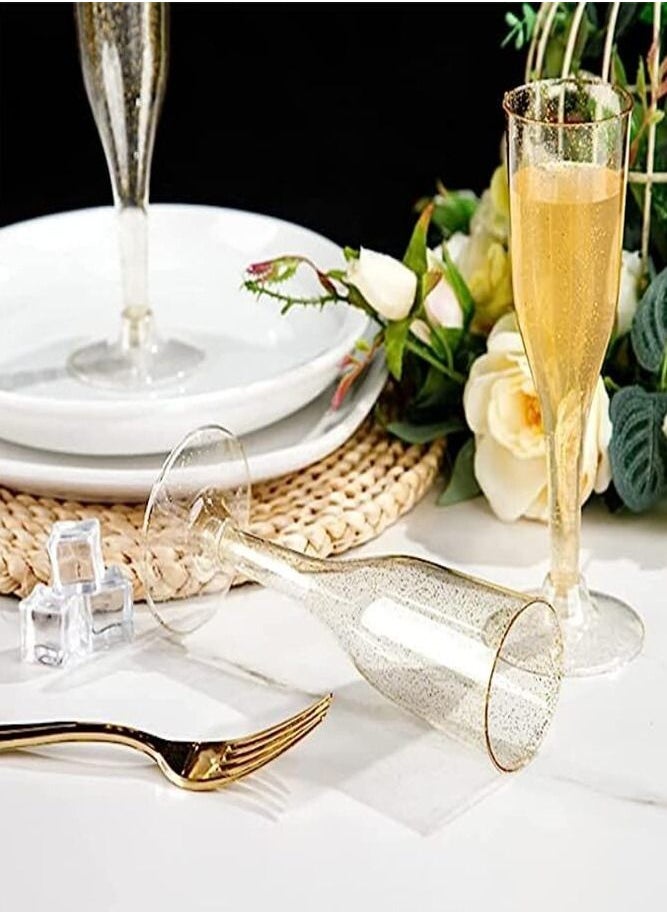 AMERTEER - 30-Piece Glittering Gold Disposable Flutes - Elegant Plastic Glasses for Parties, Weddings and Showers - Image 1