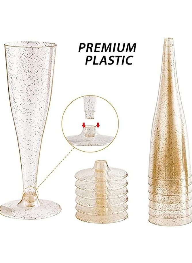AMERTEER - 30-Piece Glittering Gold Disposable Flutes - Elegant Plastic Glasses for Parties, Weddings and Showers - Image 1